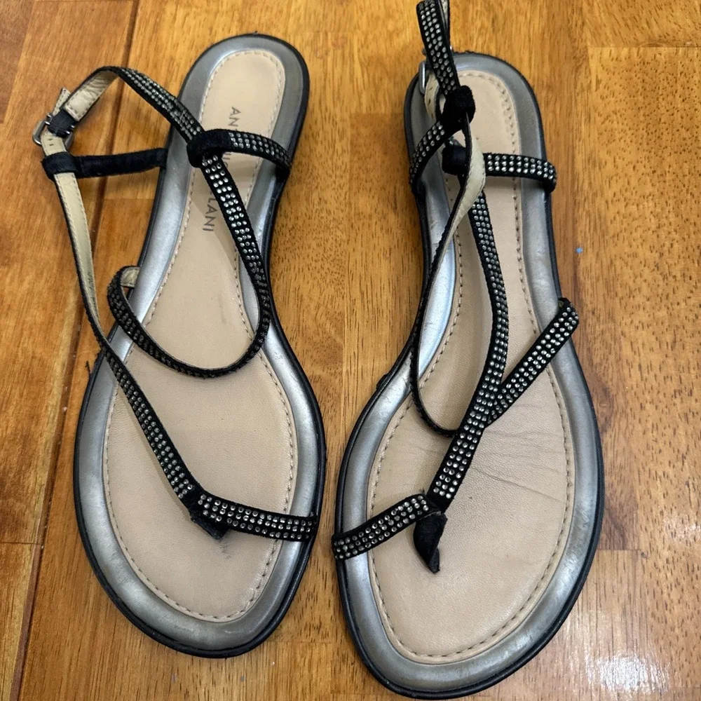 Antonio Melani Black Jeweled Rhinestone Leather Strappy Sandals 10 M